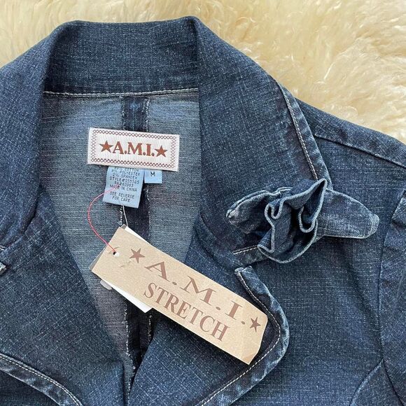 Y2K AMI Women's Blue and Navy Blouse - Picture 4 of 5